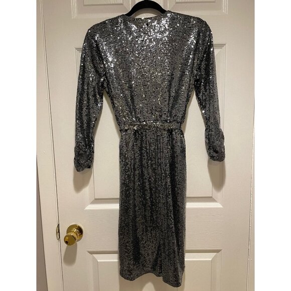 XOXO Black Cocktail Dress With Silver Sequins V-neck & Belted Waist Size Small - Picture 4 of 5
